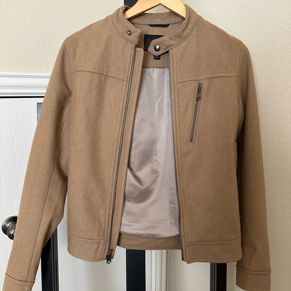 Camel wool-blend racer jacket